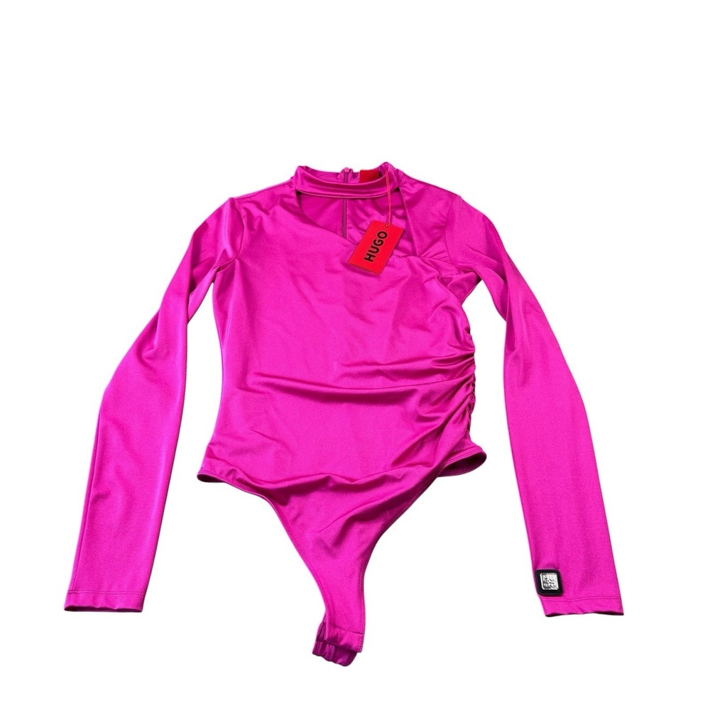 Hugo Boss Rich Pink Nionia Women's L/S Bodysuit Stretch Size S NWT